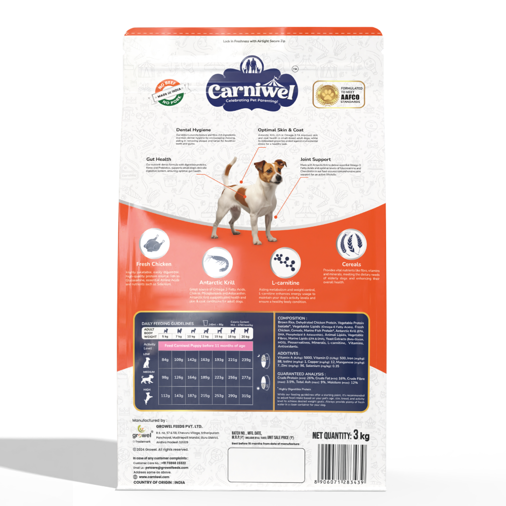 Carniwel Fresh Chicken Kibble Small Breed Adult Dog Dry Food and Fullr Mobility Support Soft and Chewy Stick Dog Treats Combo