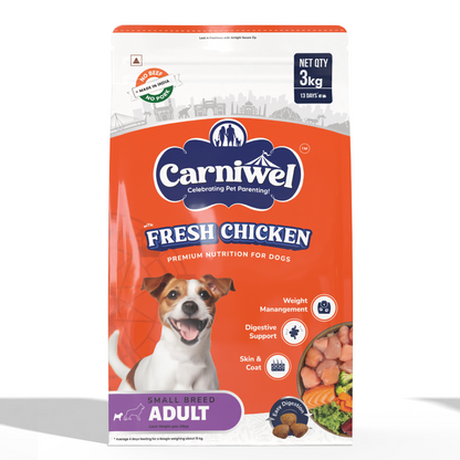 Carniwel Fresh Chicken Kibble Small Breed Adult Dog Dry Food and Fullr Mobility Support Soft and Chewy Stick Dog Treats Combo