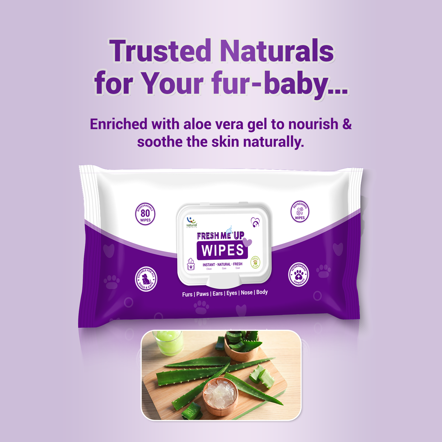 Natural Remedies Fresh Me Up Aloe Vera Wipes for Dogs & Cats