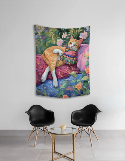 EverythingBoho Cat In Leisure Wall Art Tapestry Wall Art