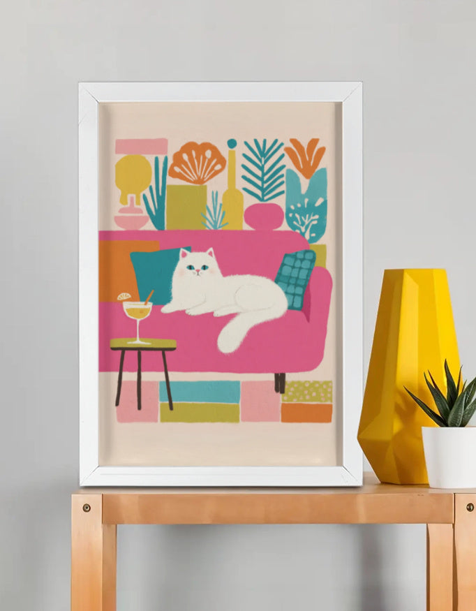EverythingBoho The Cool Persian Cat Wall Art (White)