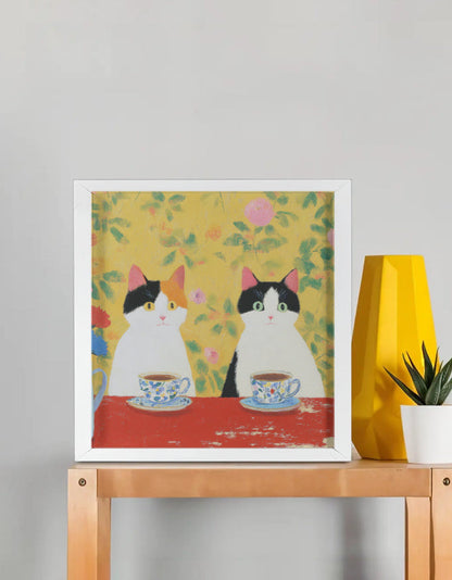 EverythingBoho Cute Cat Pair Wall Art (White)