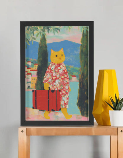 EverythingBoho Cat The Traveller Framed Poster (Black)