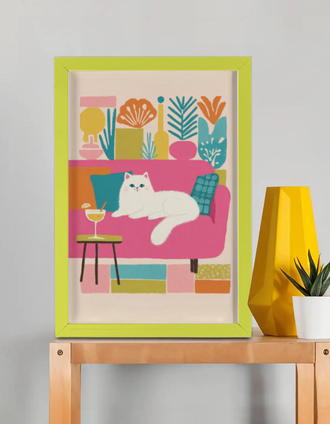 EverythingBoho The Cool Persian Cat Wall Art (Olive Green)