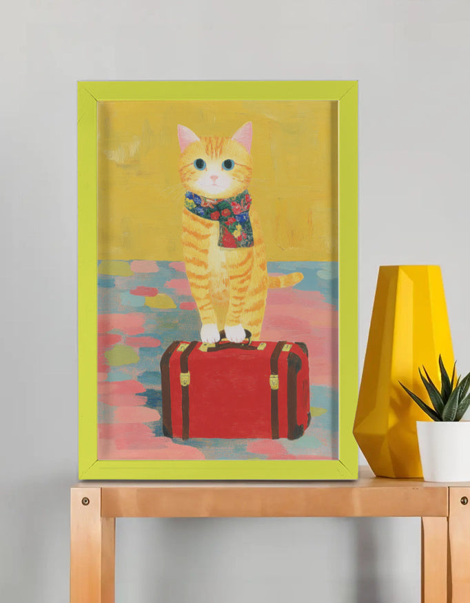 EverythingBoho The Solo Traveller Cat Wall Art (Olive Green)