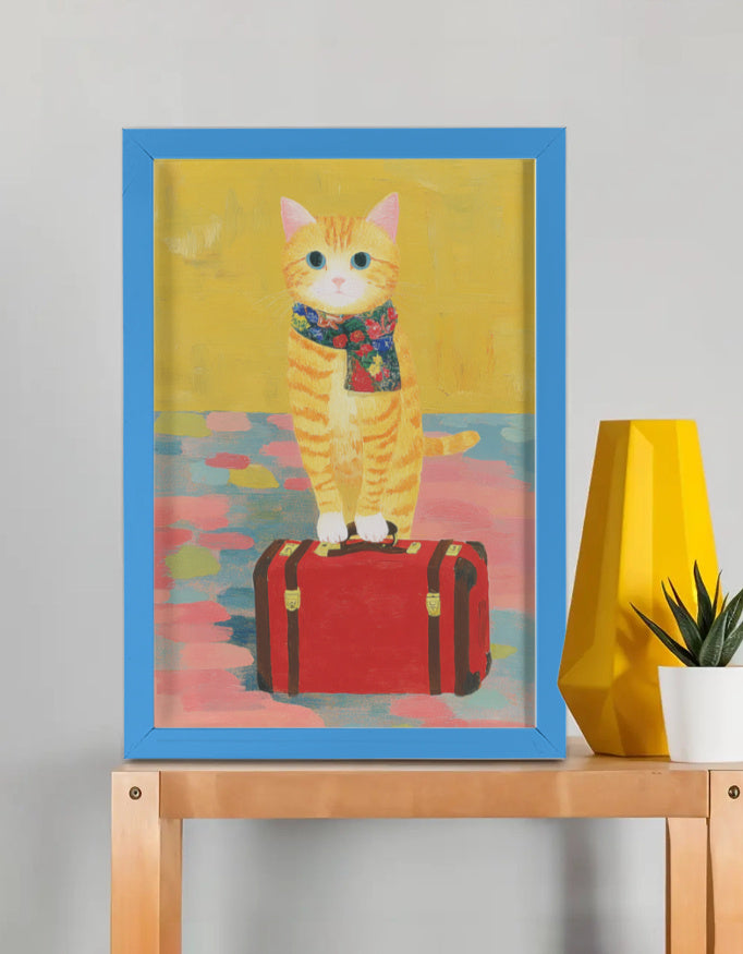 EverythingBoho The Solo Traveller Cat Wall Art (Royal Blue)