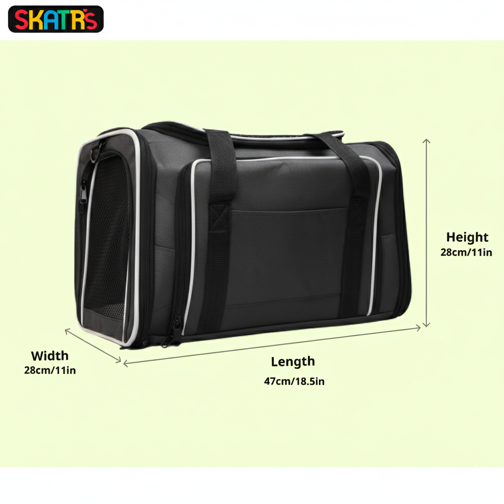 Skatrs Foldable Expandable Pet Travel Carrier Bag for Small Dogs, Adult Cats & Kittens (Grey)