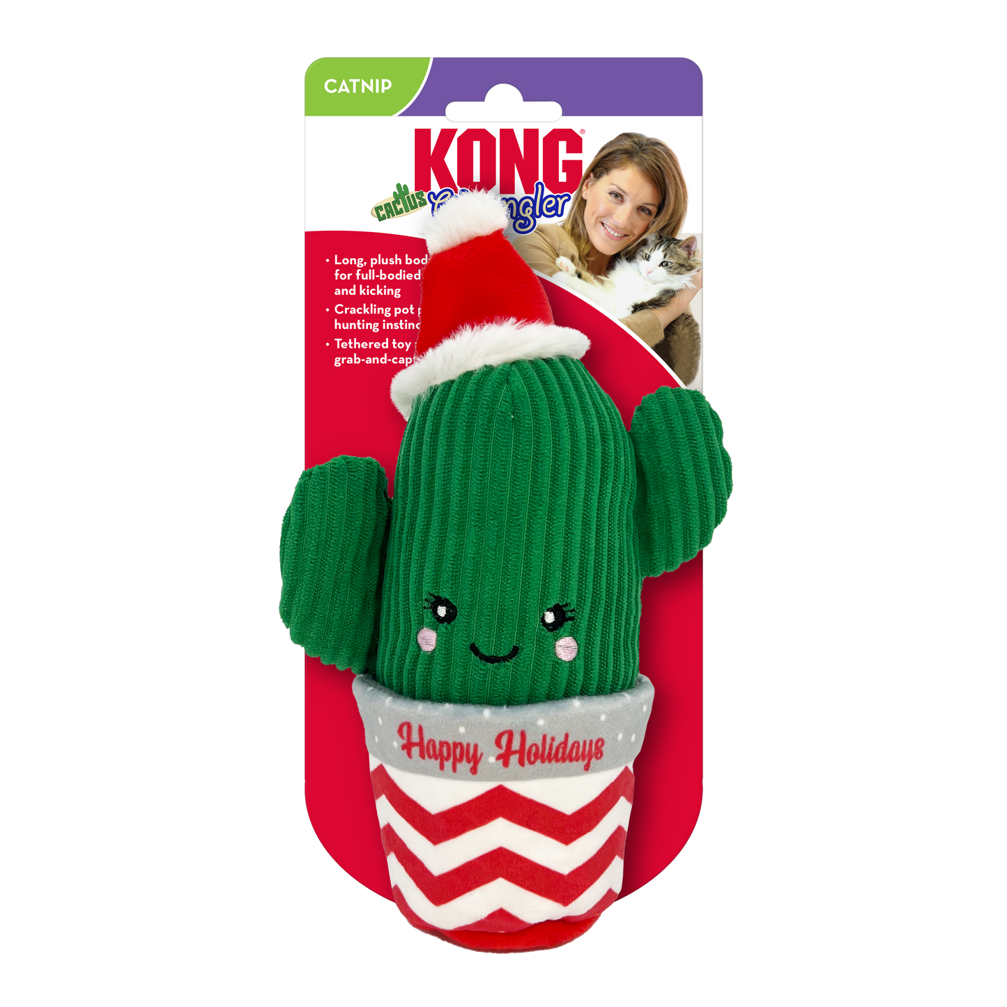 Kong Wrangler Cactus Toy for Cats (Green and Red)