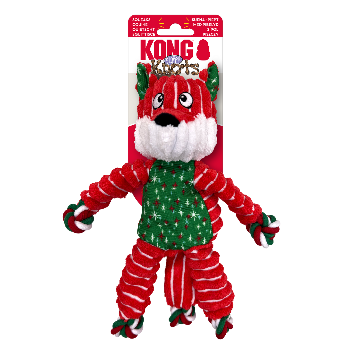 Kong Floppy Knots Fox Toy for Dogs (Red & Green)