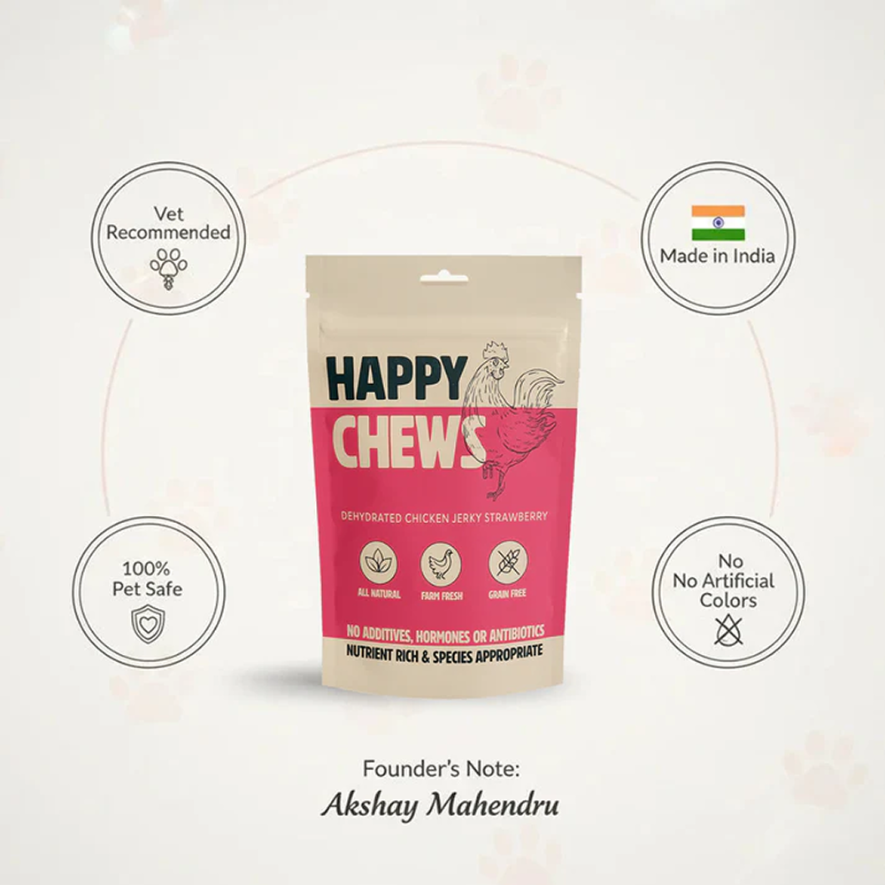 Nootie Happy Chew Dehydrated Strawberry Flavoured Chicken Jerky Dog Treat
