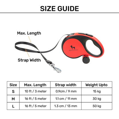 HUFT Retractable Leash With Poop Bag Dispenser for Dogs (Red)