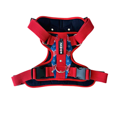 Dogobow Double Padded Harness with Hearty Print for Dogs (Blue and red )