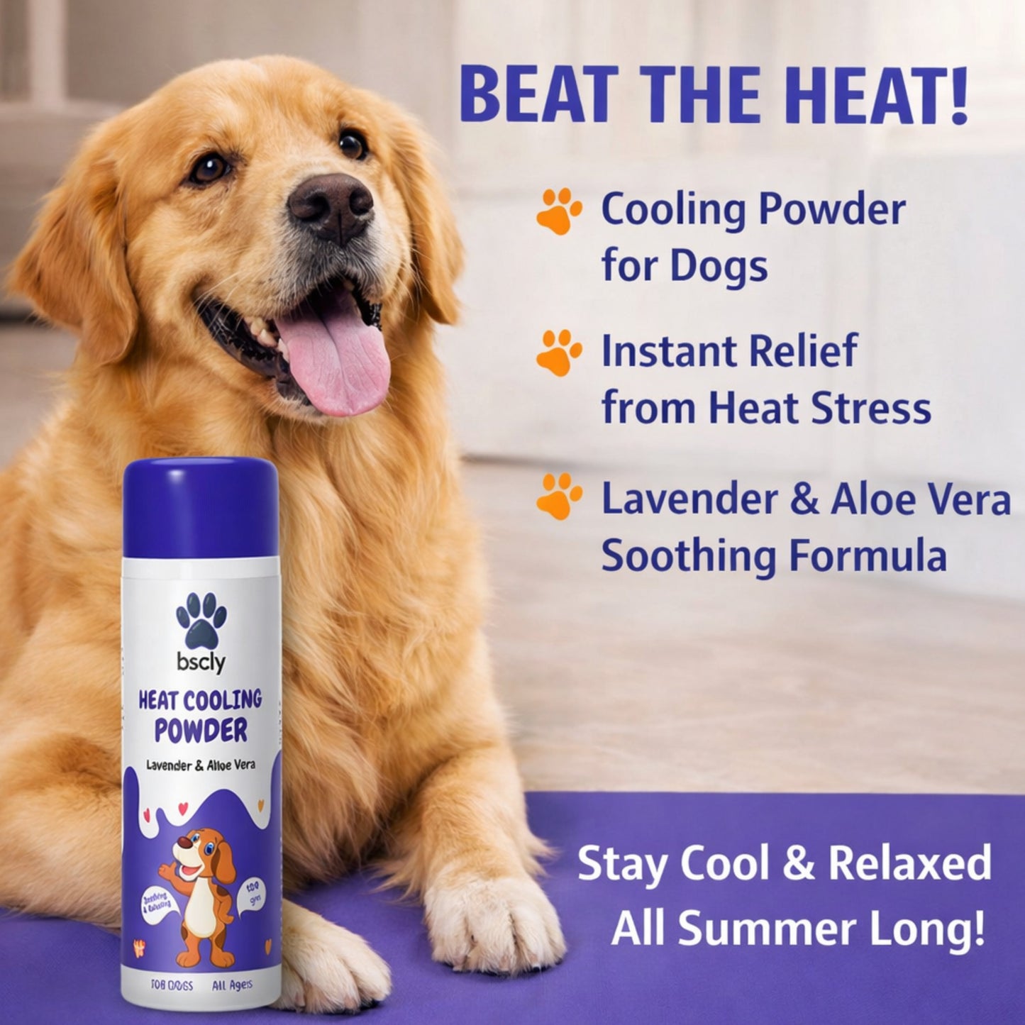 Bscly Lavender & Aloe Vera Heat Cooling Powder for Dogs