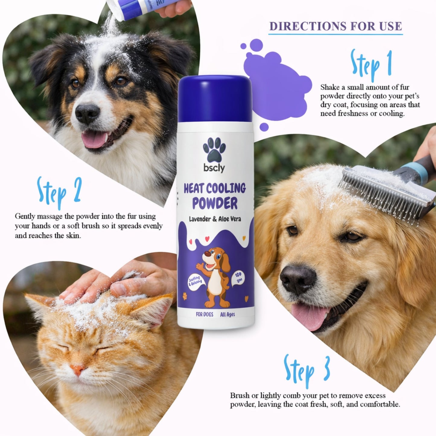 Bscly Lavender & Aloe Vera Heat Cooling Powder for Dogs