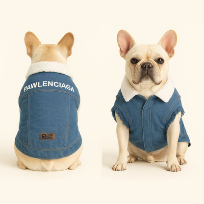 Petter World Pawluxe Sherpa Denim Jacket with Fur Collar for Dogs (Blue/White)