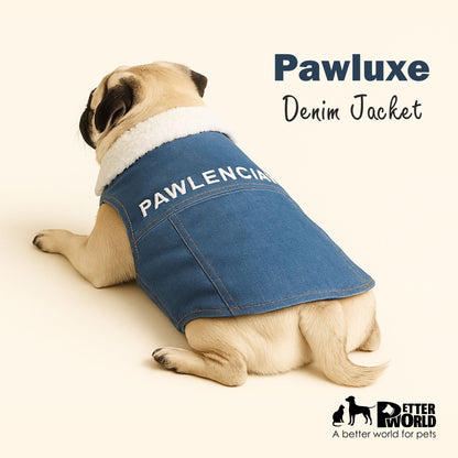 Petter World Pawluxe Sherpa Denim Jacket with Fur Collar for Dogs (Blue/White)