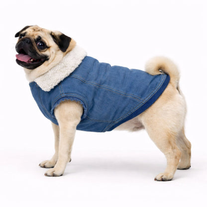 Petter World Pawluxe Sherpa Denim Jacket with Fur Collar for Dogs (Blue/White)