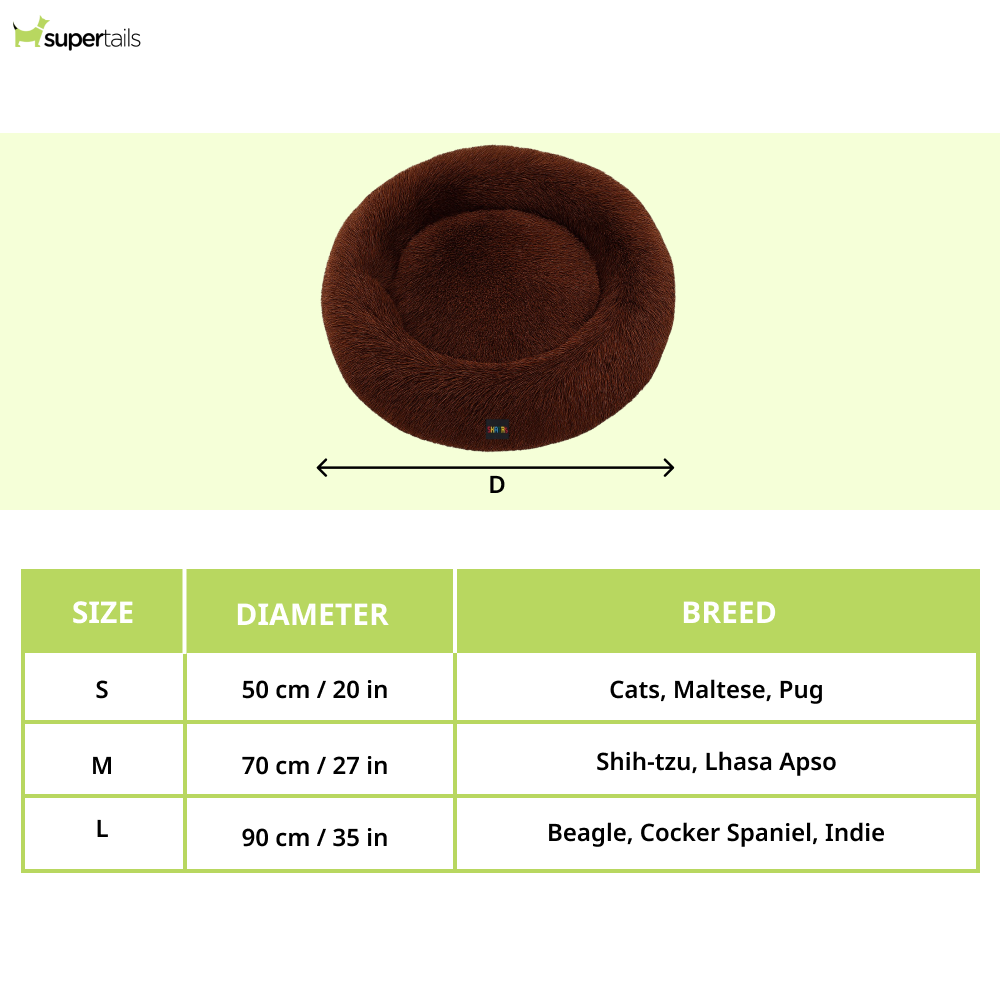 Skatrs Round Donut Bed for Cats and Small and Medium Dogs (Brown)