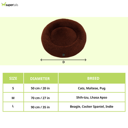Skatrs Round Donut Bed for Cats and Small and Medium Dogs (Brown)