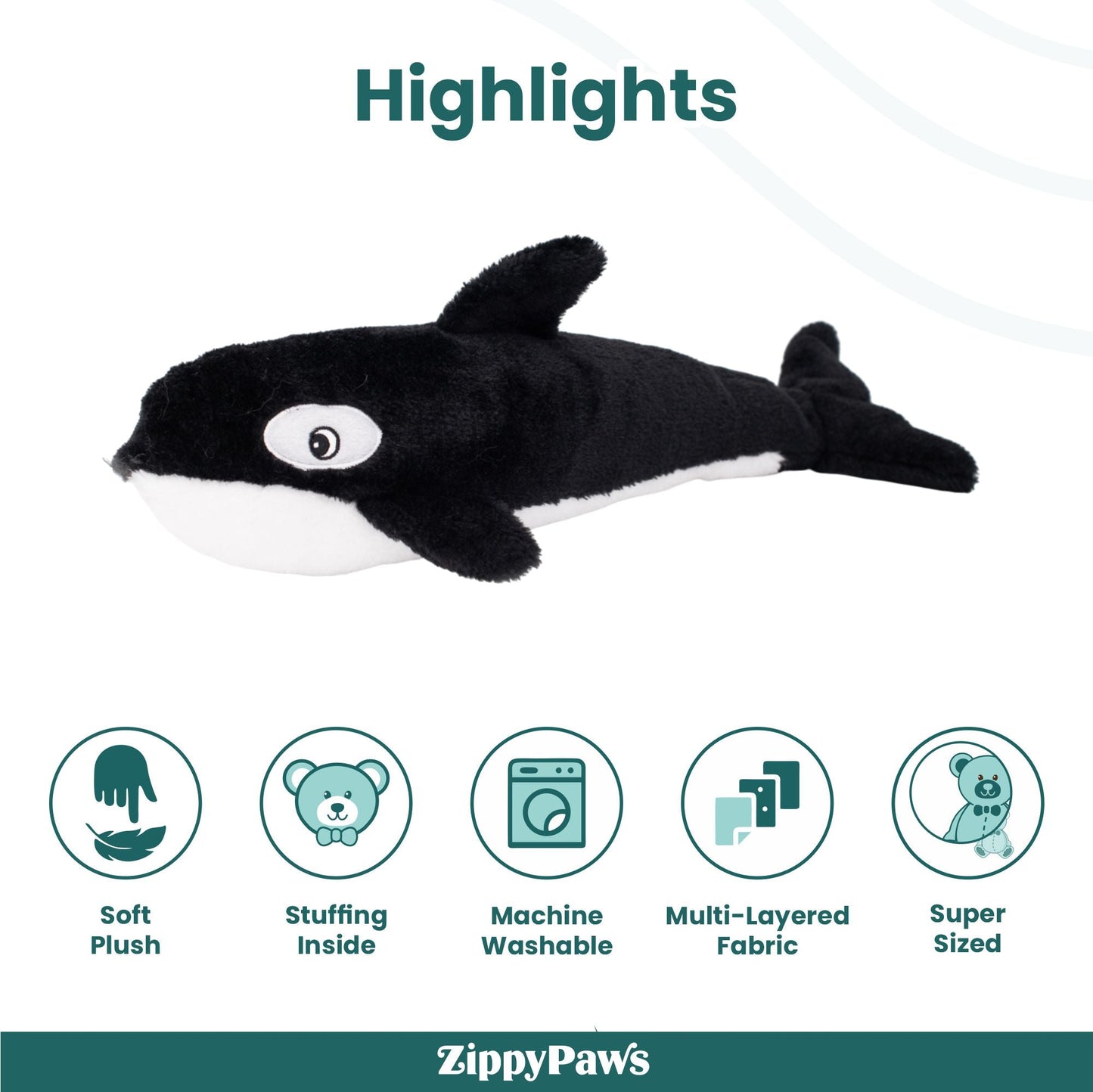 Zippy Paws Killer Whale Jigglerz Plush Toy for Dogs