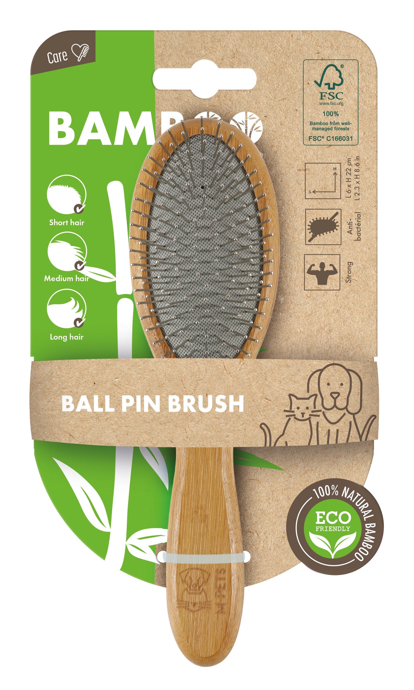 M PETS Bamboo Ball Pin Grooming Brush for Dogs and Cats (Brown)