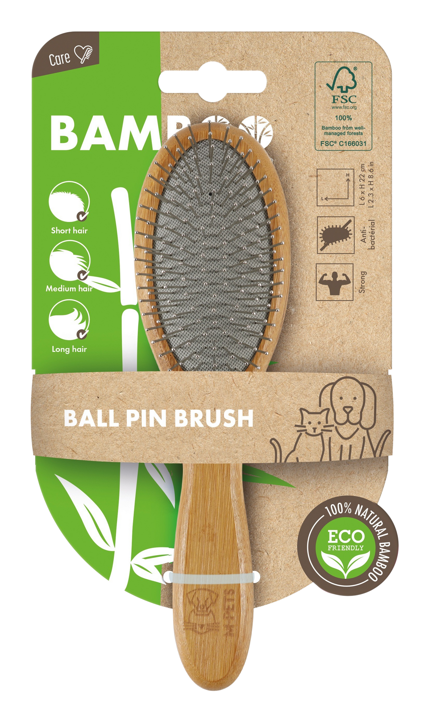 M PETS Bamboo Ball Pin Grooming Brush for Dogs and Cats (Brown)