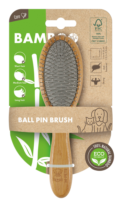 M PETS Bamboo Ball Pin Grooming Brush for Dogs and Cats (Brown)