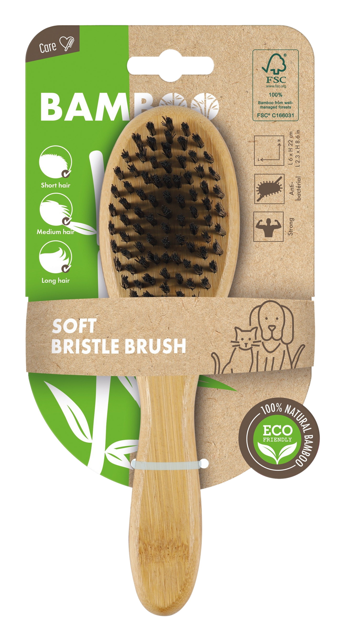 M PETS Soft Bristled Bamboo Brush for Dogs and Cats (Brown)