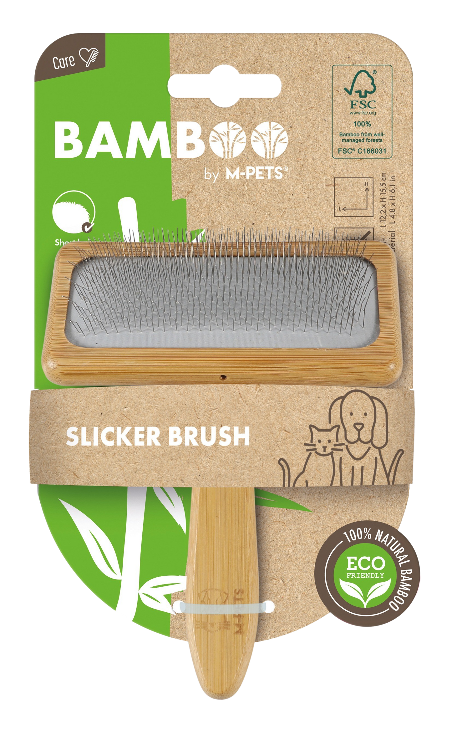 M PETS Bamboo Slicker Brush for Dogs and Cats (Brown)