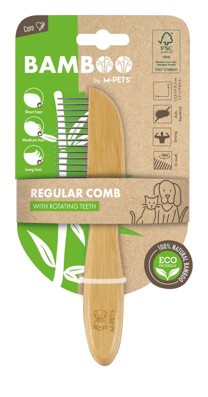 M PETS Bamboo Regular Comb With Rotating Teeth for Dogs and Cats (Brown)