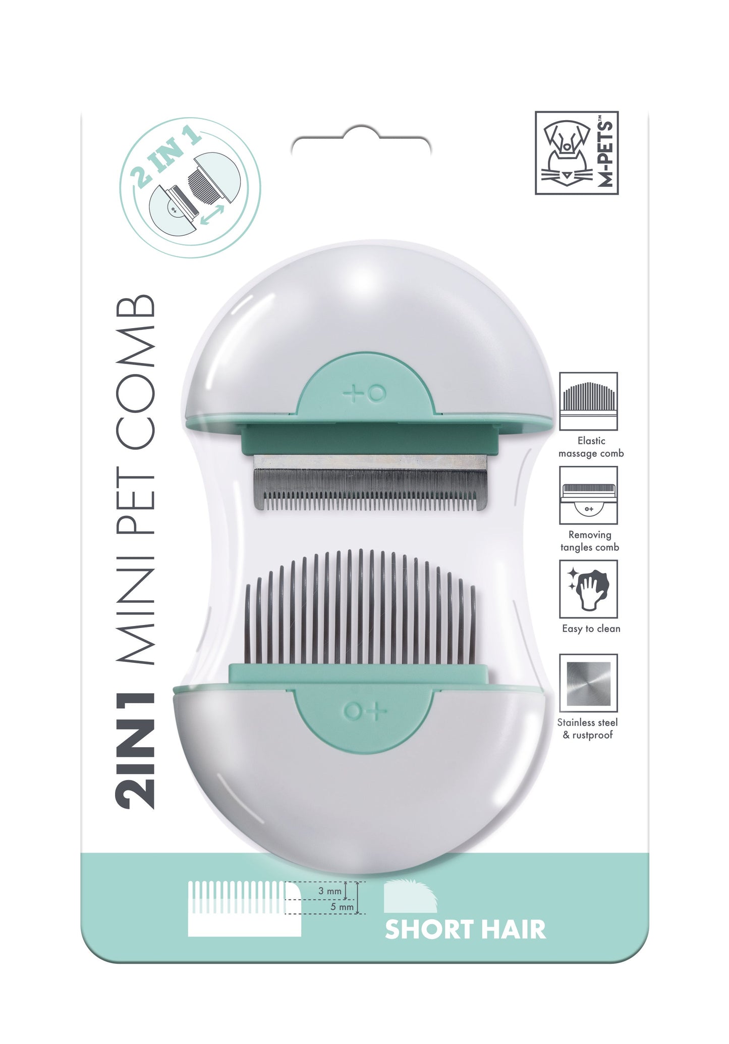 M PETS 2 in 1 Mini Comb for Short Haired Dogs and Cats (Mint Green)