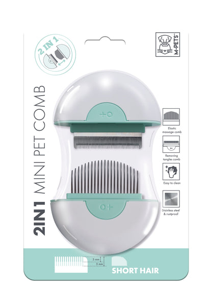 M PETS 2 in 1 Mini Comb for Short Haired Dogs and Cats (Mint Green)