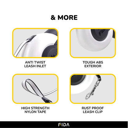Fida Mars Retractable Leash for Dogs (White)