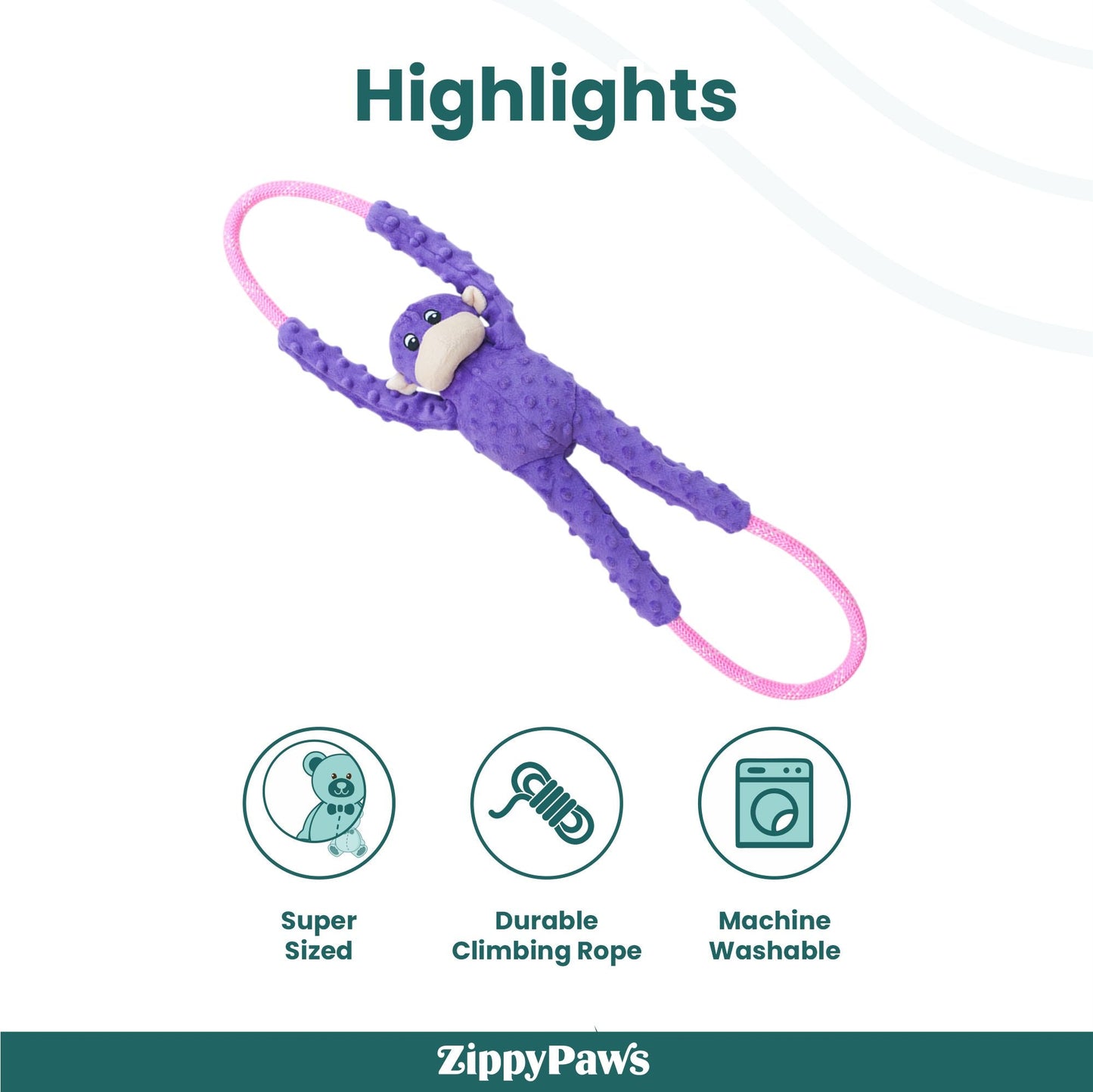 Zippy Paws RopeTugz Monkey Purple Plush Toy for Dogs