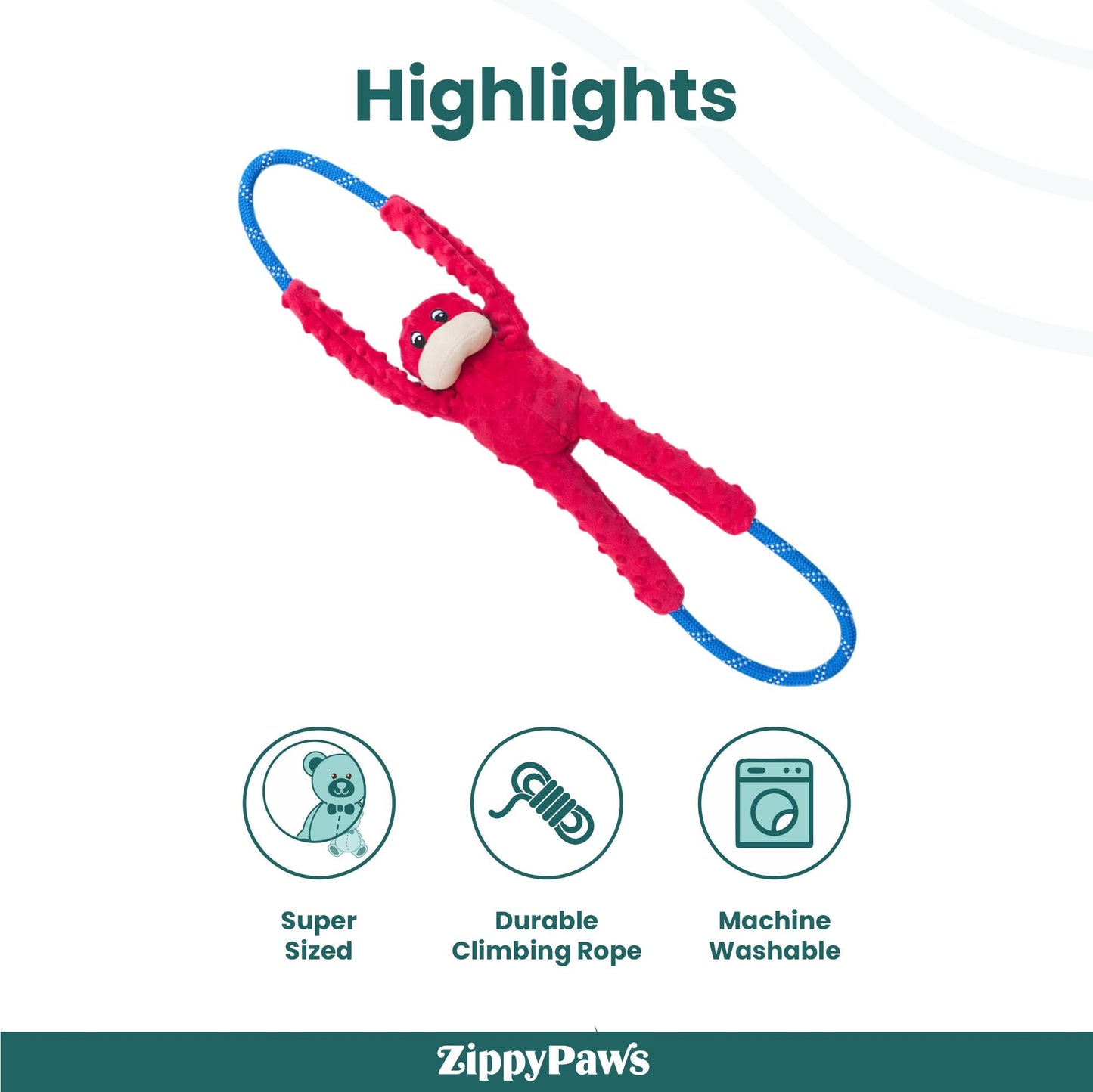 Zippy Paws RopeTugz Monkey Red Plush Toy for Dogs