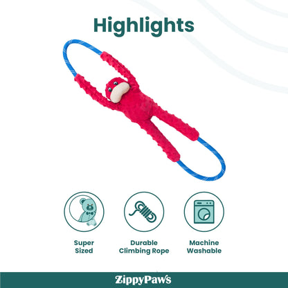 Zippy Paws RopeTugz Monkey Red Plush Toy for Dogs