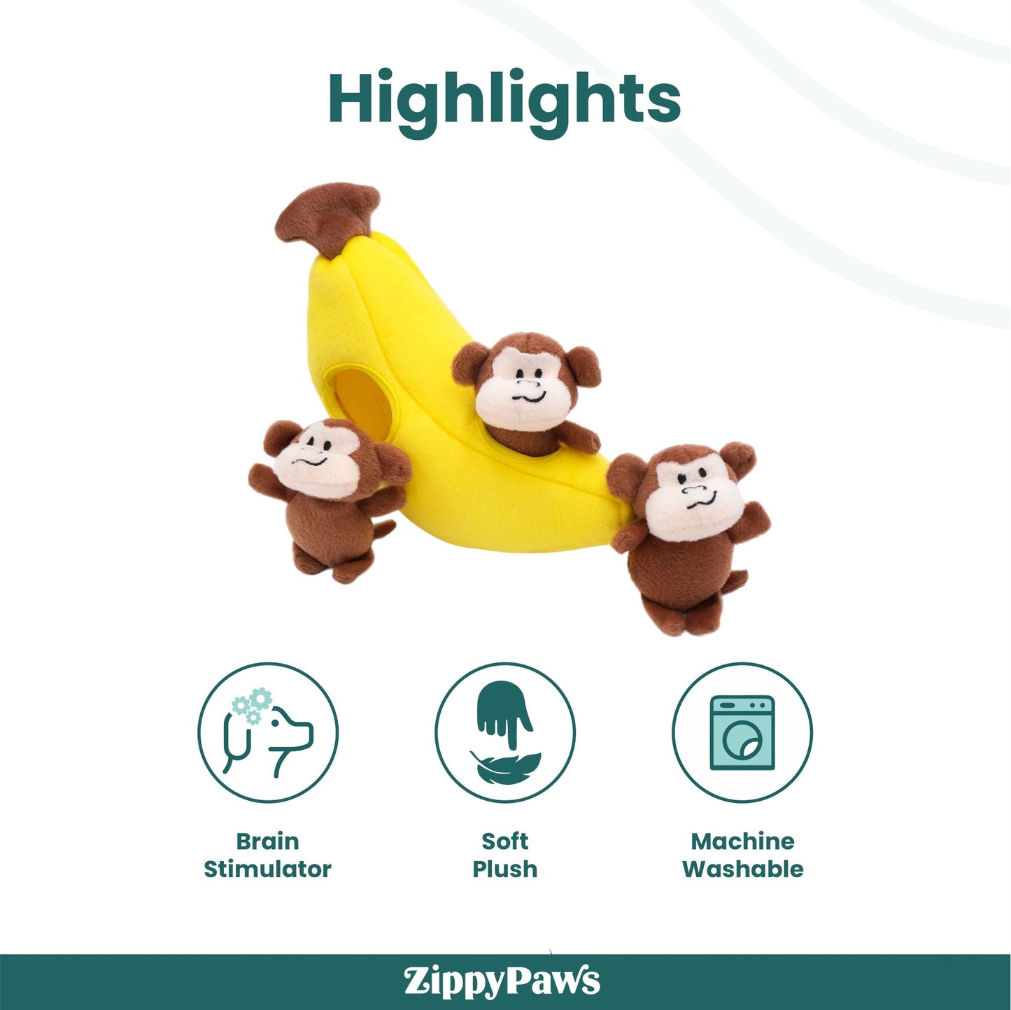 Zippy Paws Zippy Burrow Monkey 'n Banana Plush Toy for Dogs