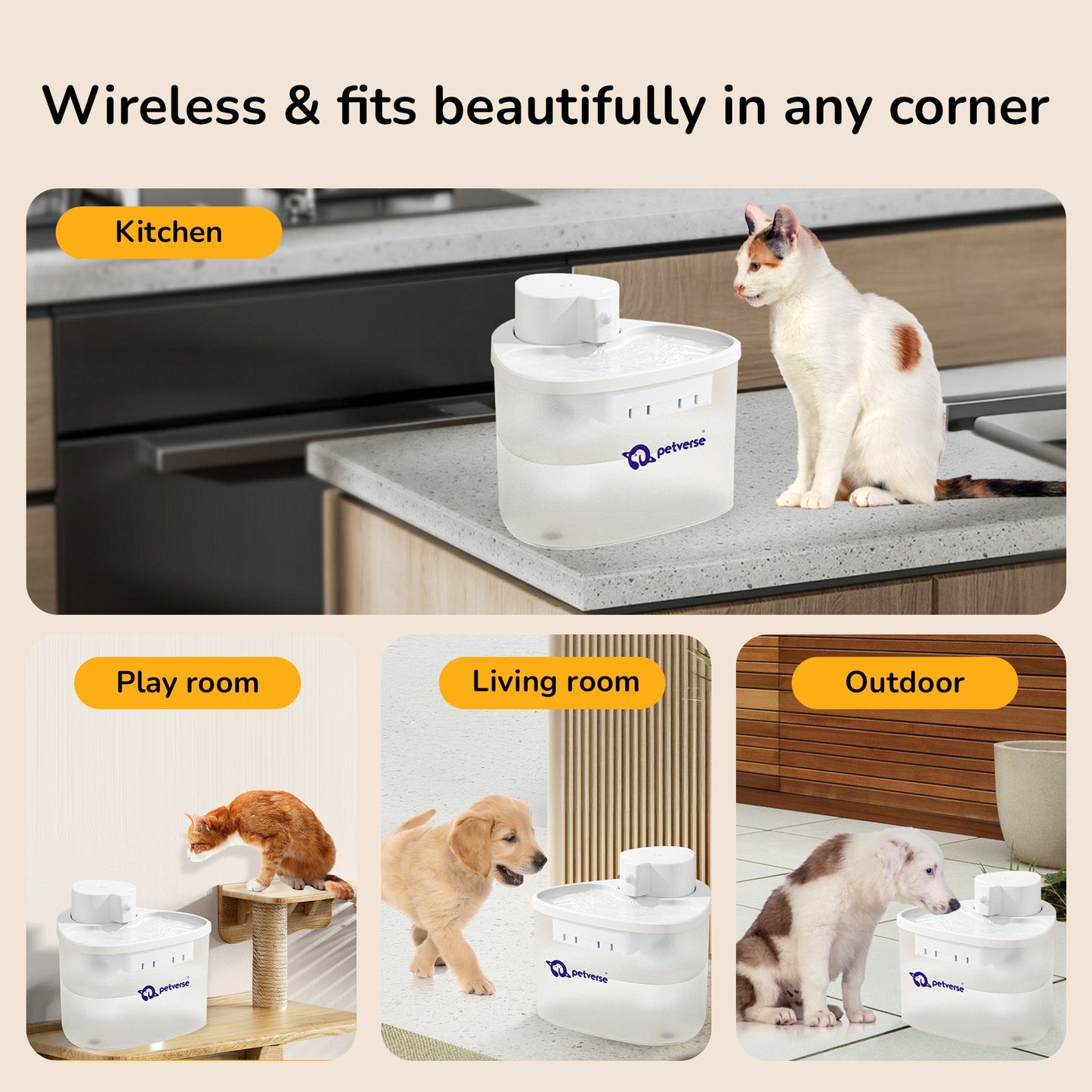 Petverse Wireless Water Fountain for Dogs & Cats (White)