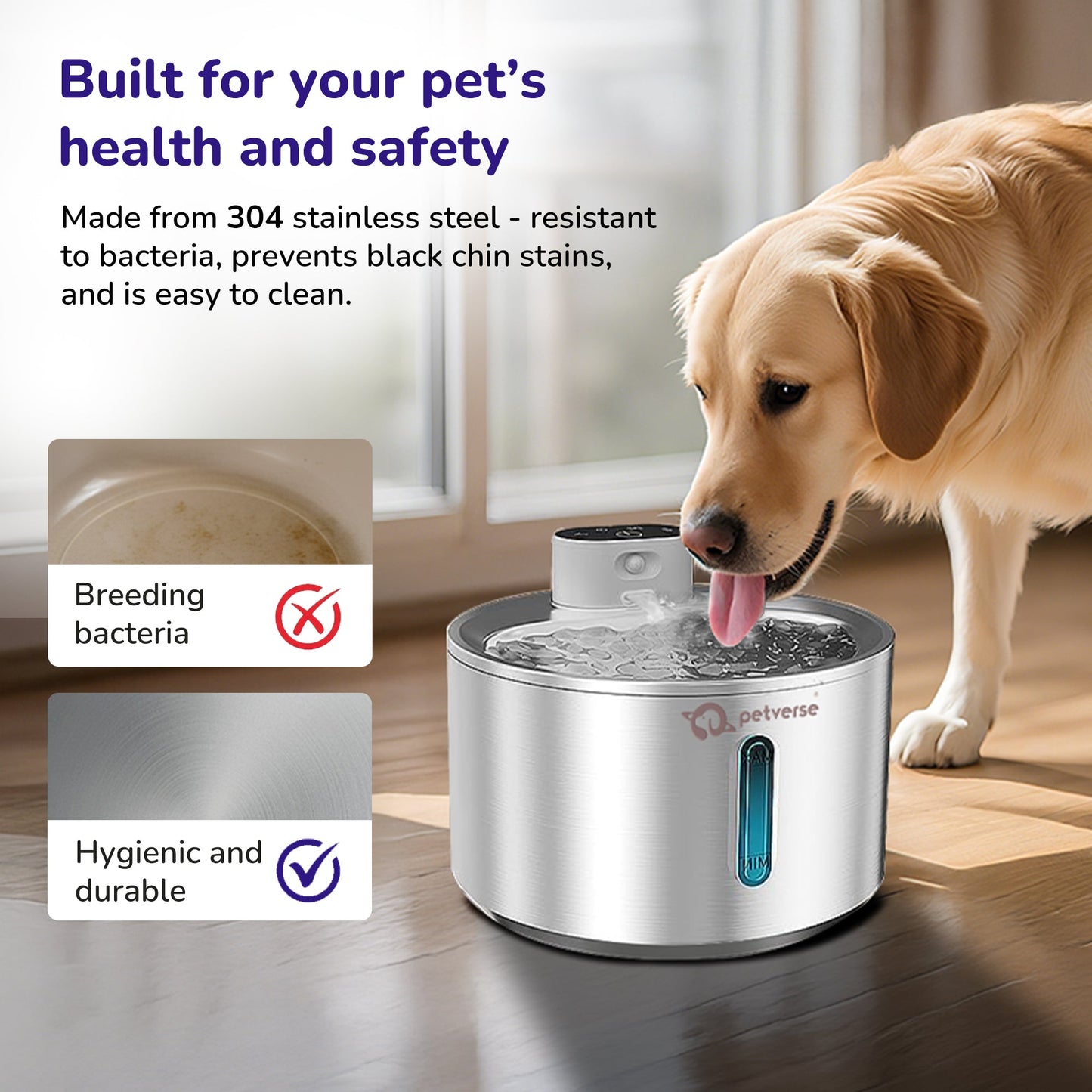 Petverse Smart Motion Sensor Pet Water Fountain for Dogs & Cats (Silver)
