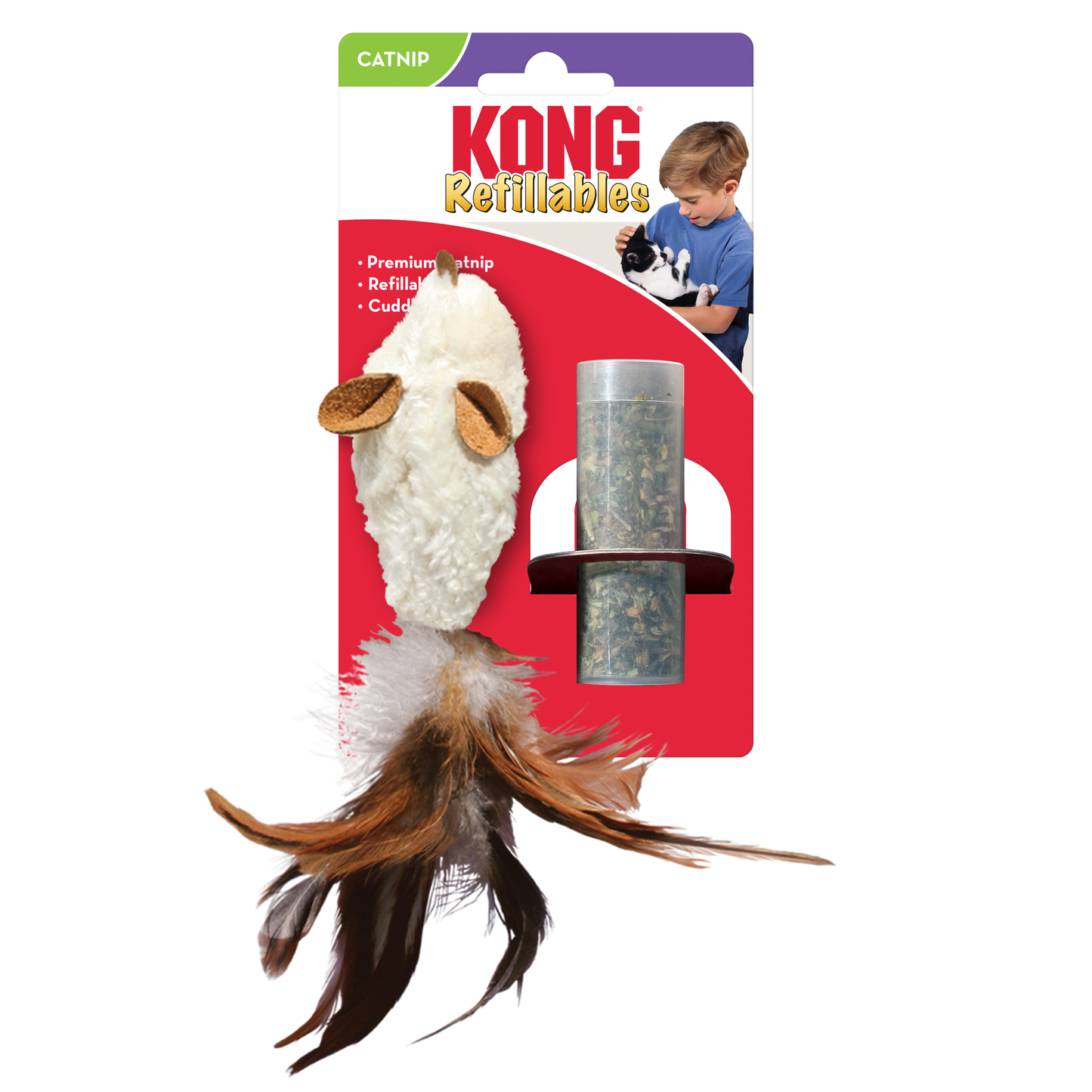Kong Refillables Feather Mouse Toy for Cats (Brown)