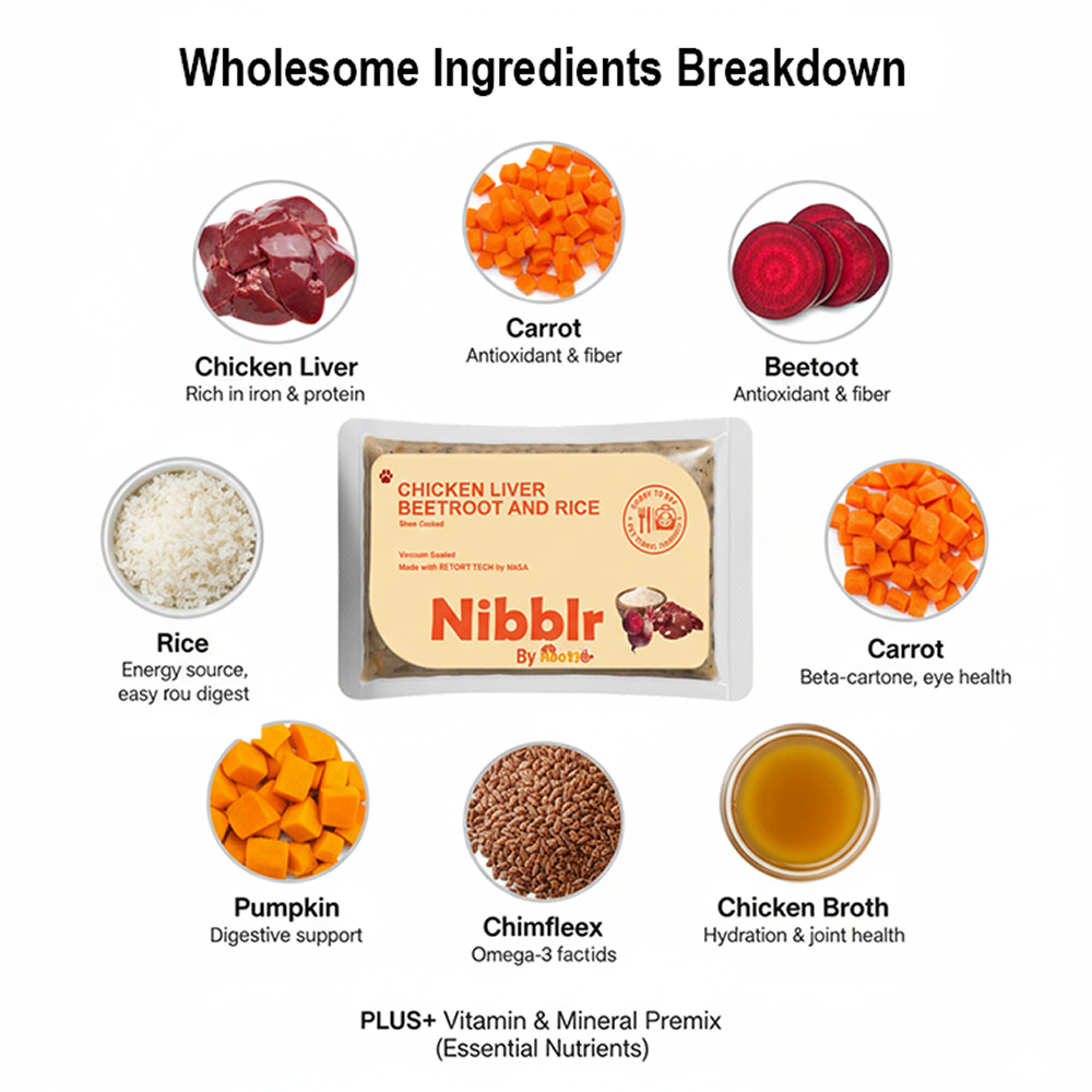 Nibblr By Nootie Wholesome Chicken Liver Beetroot & Rice Ready to Eat Meal Dog Wet Food