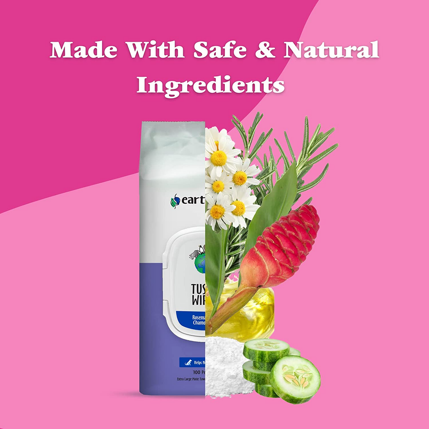 EarthBath Rosemary and Chamomile Scented Tushy Wipes for Dogs and Cats