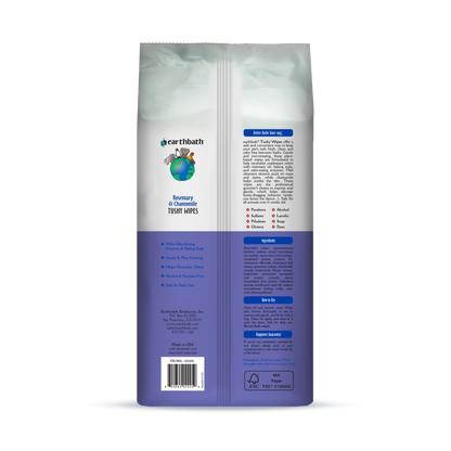 EarthBath Rosemary and Chamomile Scented Tushy Wipes for Dogs and Cats