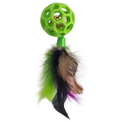 JW Cataction Feather Ball with Bell Toy for Cats (Green)