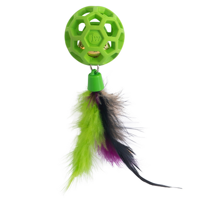 JW Cataction Feather Ball with Bell Toy for Cats (Green)