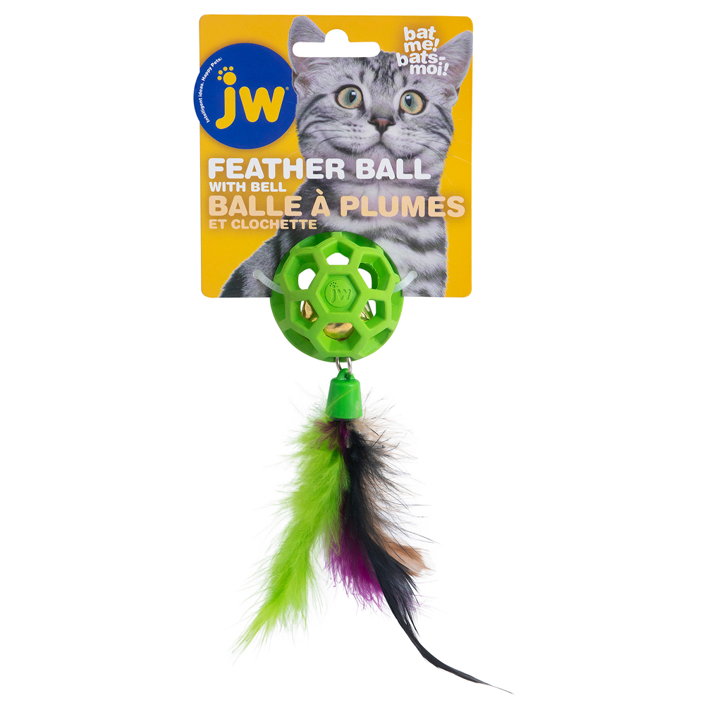 JW Cataction Feather Ball with Bell Toy for Cats (Green)