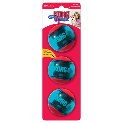 Kong Squeezz Action Ball 3pk Toy for Dogs (Red & Blue)