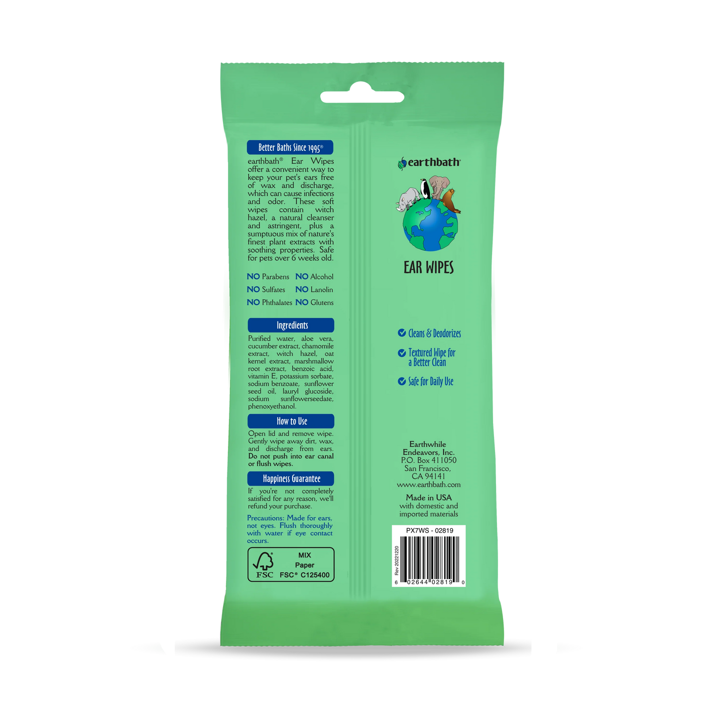 Earthbath Botanical Fresh Cucumber and Chamomile Ear Wipes