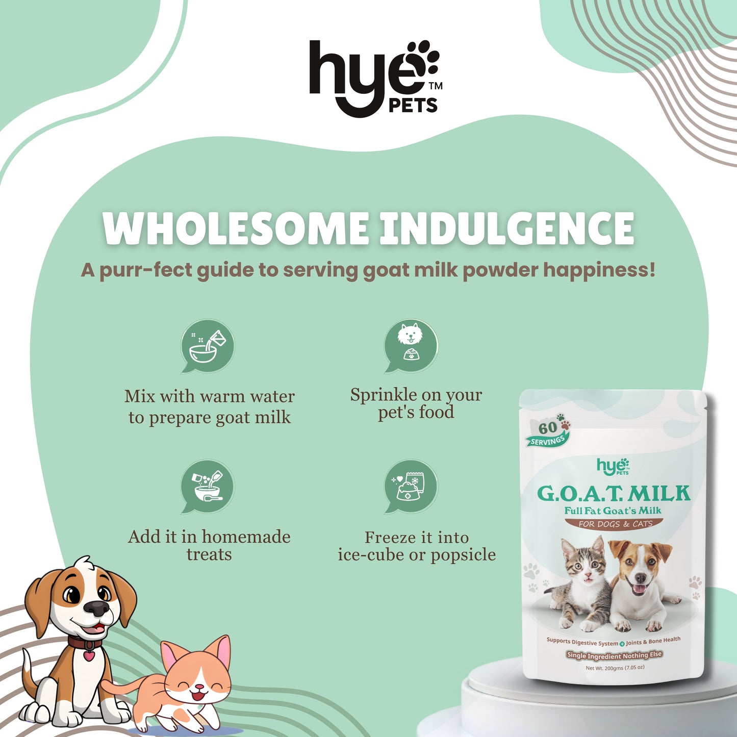 HYE Pets Nutrient-Rich Full Fat Goat Milk Powder for Dogs and Cats