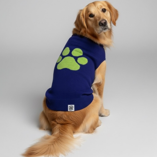 Talking Dog Club Bright Winter High Paw Jumper Sweater for Dogs (Blue)